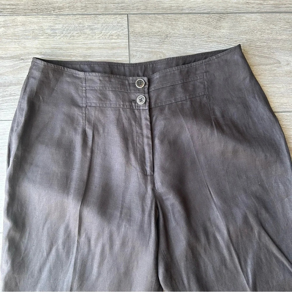 Laura Plus Dark Brown Pure Linen Wide Leg Pants - Picture 2 of 11